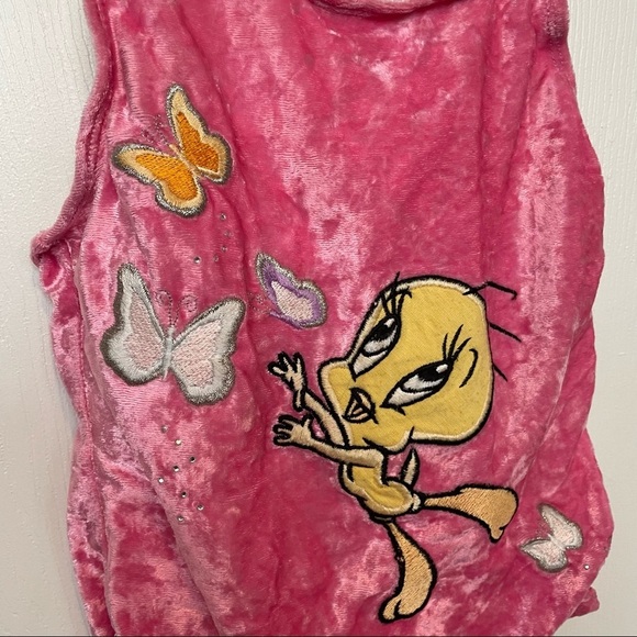 Vintage Tweety bird crushed velvet leotard sz 7/8 - Picture 3 of 11